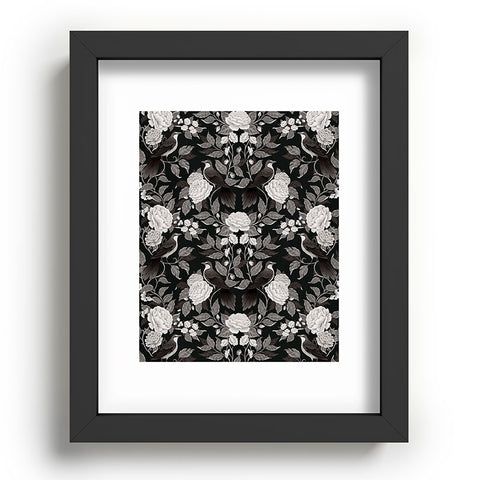 Avenie Moody Blooms Birds Damask BW I Recessed Framing Rectangle