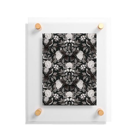 Avenie Moody Blooms Birds Damask BW I Floating Acrylic Print