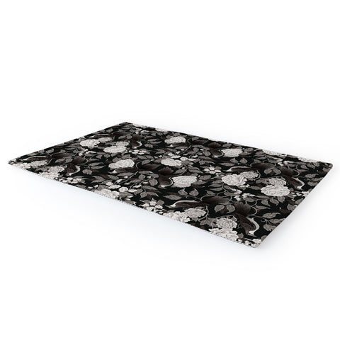 Avenie Moody Blooms Birds Damask BW I Area Rug
