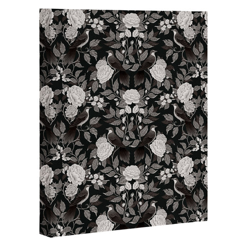 Avenie Moody Blooms Birds Damask BW I Art Canvas