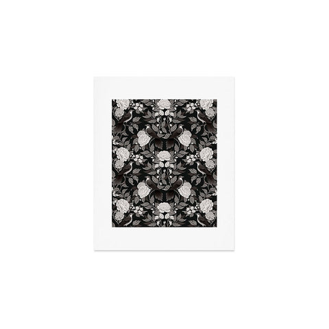 Avenie Moody Blooms Birds Damask BW I Art Print