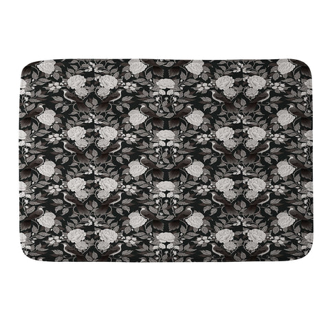Avenie Moody Blooms Birds Damask BW I Memory Foam Bath Mat