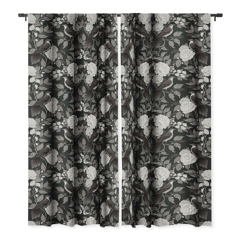 Avenie Moody Blooms Birds Damask BW I Blackout Non Repeat