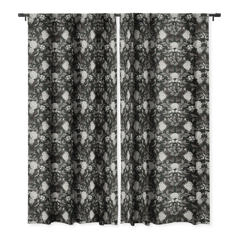 Avenie Moody Blooms Birds Damask BW I Blackout Window Curtain