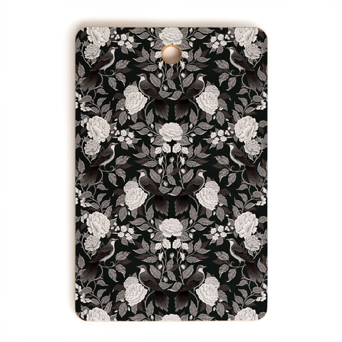 Avenie Moody Blooms Birds Damask BW I Cutting Board Rectangle