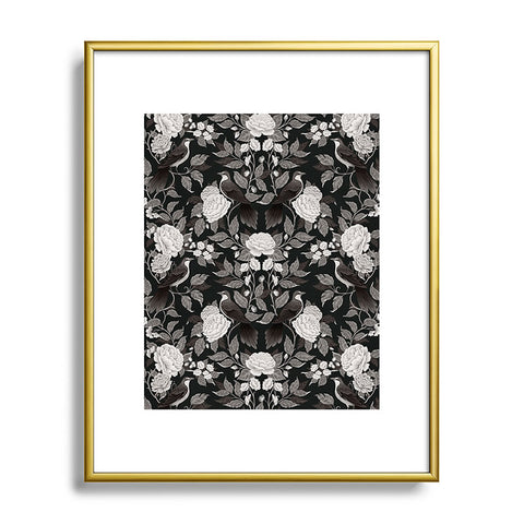 Avenie Moody Blooms Birds Damask BW I Metal Framed Art Print
