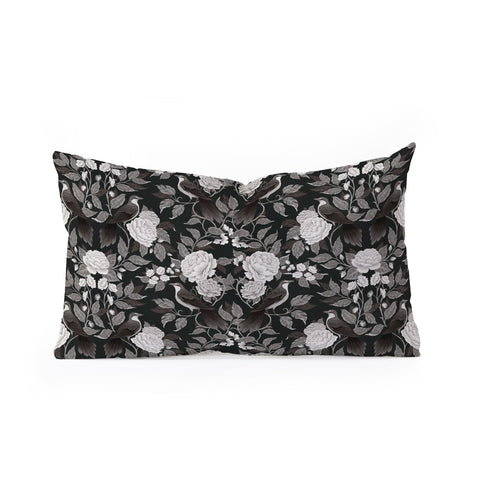 Avenie Moody Blooms Birds Damask BW I Oblong Throw Pillow