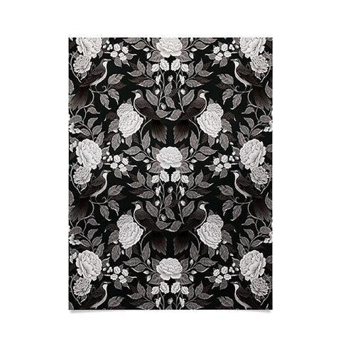 Avenie Moody Blooms Birds Damask BW I Poster
