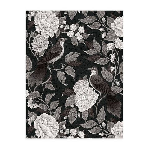 Avenie Moody Blooms Birds Damask BW I Puzzle