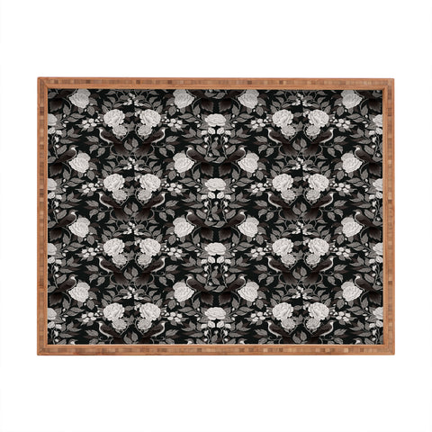 Avenie Moody Blooms Birds Damask BW I Rectangular Tray