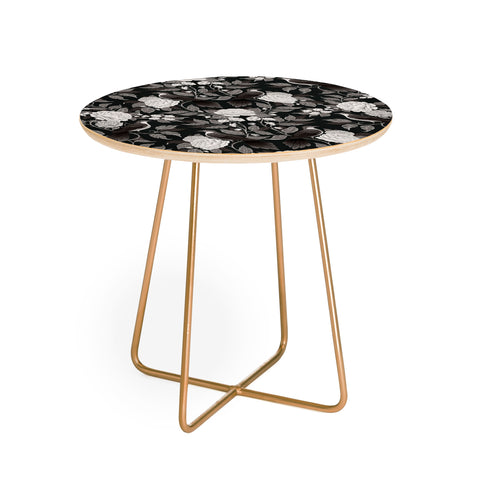 Avenie Moody Blooms Birds Damask BW I Round Side Table