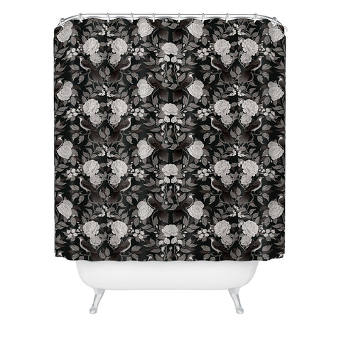 Avenie Moody Blooms Birds Damask BW I Shower Curtain