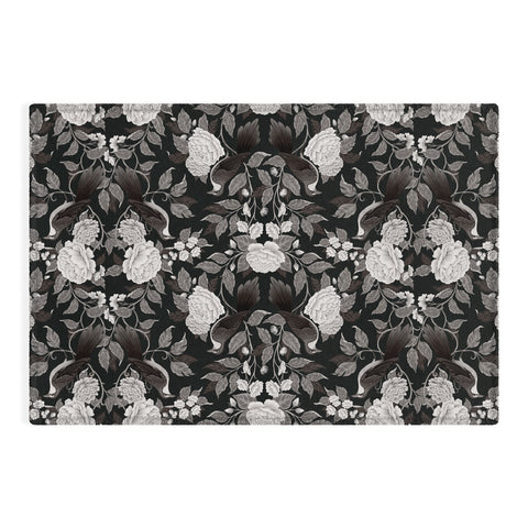 Avenie Moody Blooms Birds Damask BW I Outdoor Rug