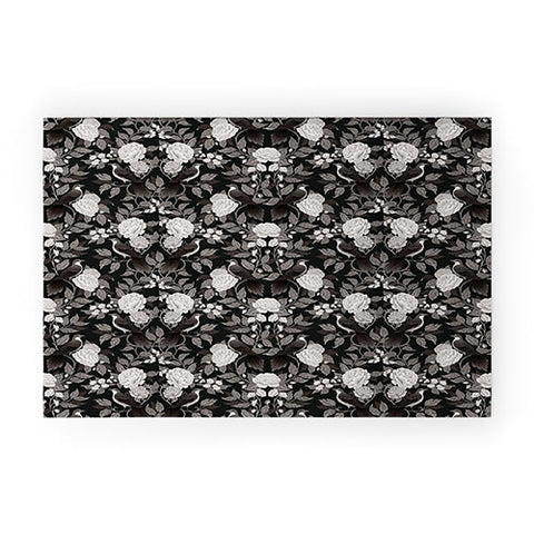 Avenie Moody Blooms Birds Damask BW I Welcome Mat