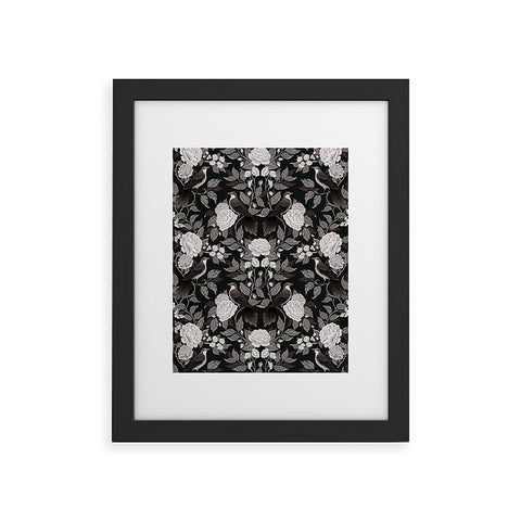 Avenie Moody Blooms Birds Damask BW I Framed Art Print