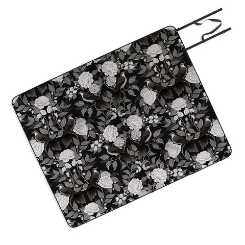 Avenie Moody Blooms Birds Damask BW I Picnic Blanket