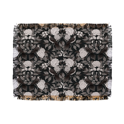 Avenie Moody Blooms Birds Damask BW I Throw Blanket