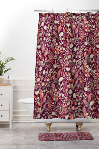 Avenie Moody Blooms Ditsy IV Shower Curtain And Mat