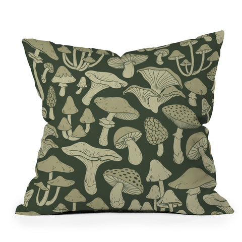 Avenie Mushroom In Black Forest Outdoor Throw Pillow