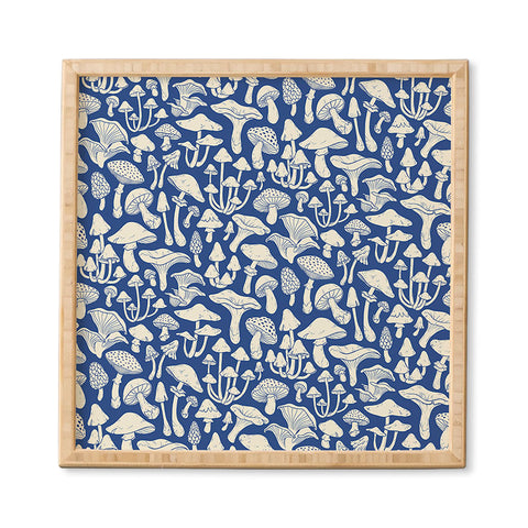 Avenie Mushrooms In Blue Framed Wall Art
