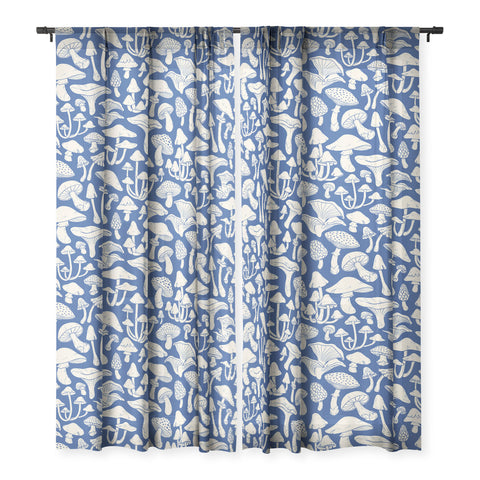 Avenie Mushrooms In Blue Sheer Non Repeat