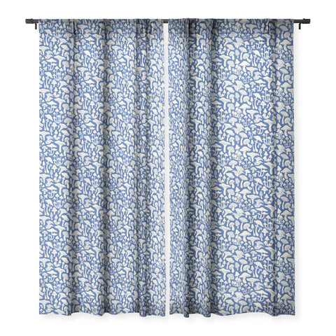Avenie Mushrooms In Blue Sheer Window Curtain