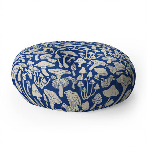 Avenie Mushrooms In Blue Floor Pillow Round