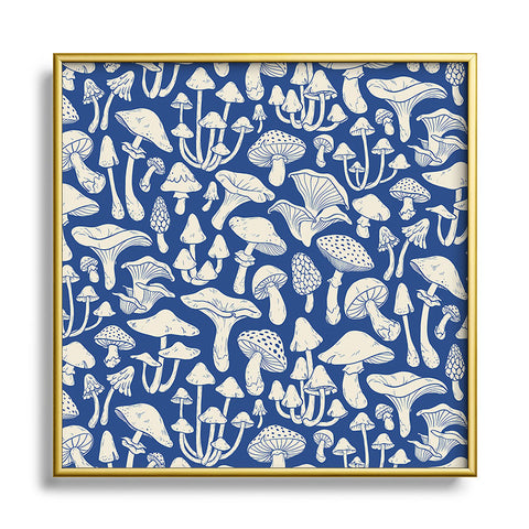 Avenie Mushrooms In Blue Square Metal Framed Art Print