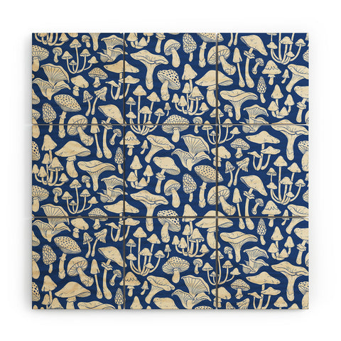 Avenie Mushrooms In Blue Wood Wall Mural