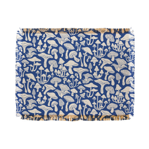Avenie Mushrooms In Blue Throw Blanket