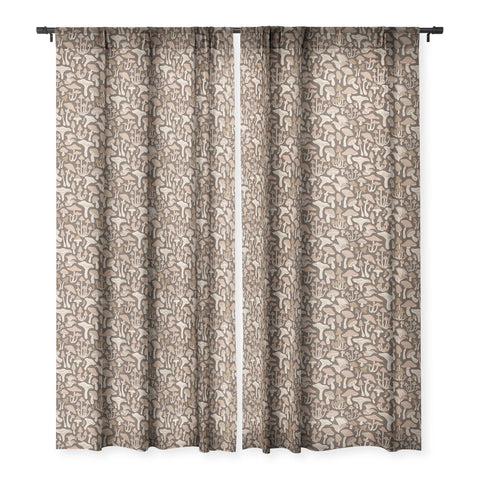 Avenie Mushrooms In Neutral Brown Sheer Window Curtain
