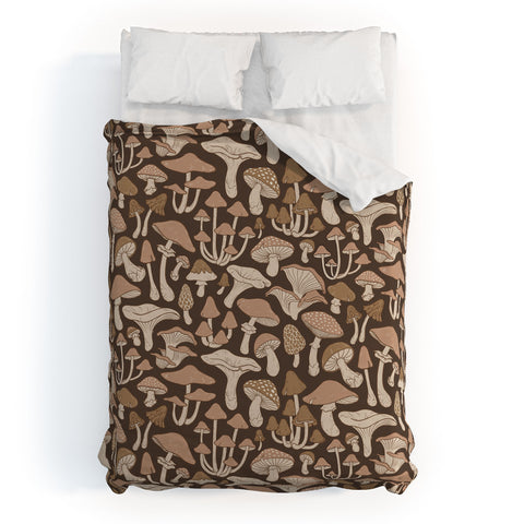 Avenie Mushrooms In Neutral Brown Duvet Cover
