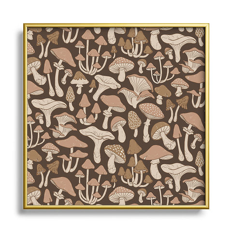 Avenie Mushrooms In Neutral Brown Square Metal Framed Art Print