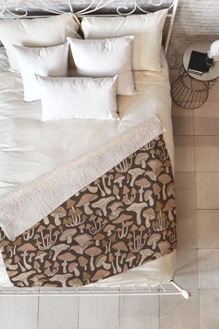 Avenie Mushrooms In Neutral Brown Fleece Throw Blanket
