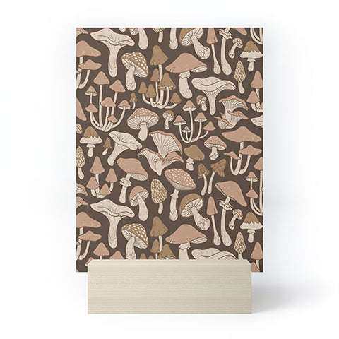 Avenie Mushrooms In Neutral Brown Mini Art Print