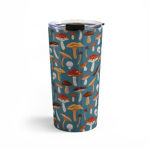 Avenie Mushrooms In Teal Pattern Travel Mug
