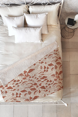 Avenie Mushrooms In Terracotta Fleece Throw Blanket