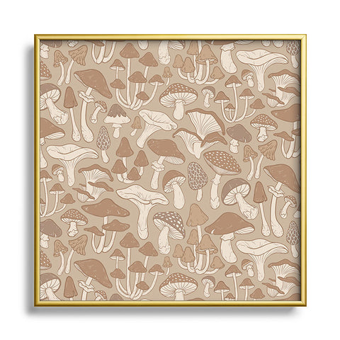 Avenie Mushrooms In Warm Neutral Square Metal Framed Art Print