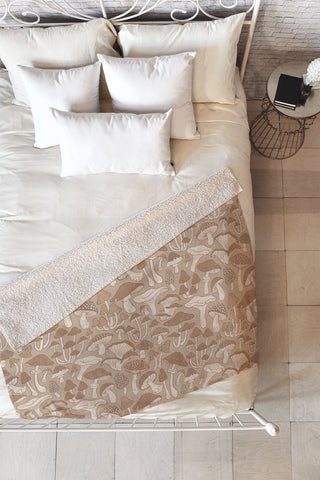 Avenie Mushrooms In Warm Neutral Fleece Throw Blanket