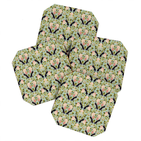 Avenie Natural Matter Bird Damask Coaster Set