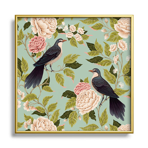 Avenie Natural Matter Bird Damask Square Metal Framed Art Print