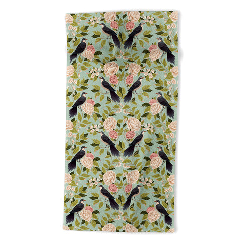 Avenie Natural Matter Bird Damask Beach Towel