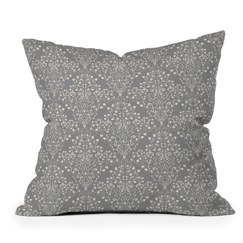Avenie Neutral Art Nouveau Damask Outdoor Throw Pillow