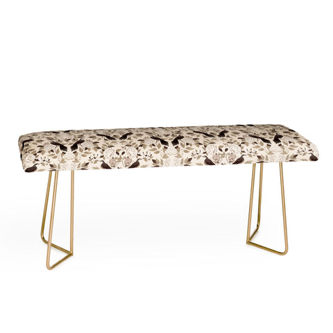 Avenie Neutral Bird Damask Bench