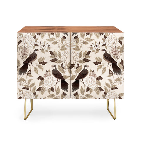 Avenie Neutral Bird Damask Credenza