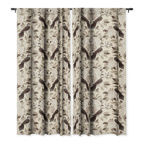 Avenie Neutral Bird Damask Blackout Non Repeat