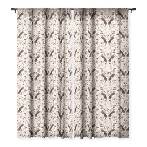 Avenie Neutral Bird Damask Sheer Window Curtain