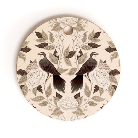 Avenie Neutral Bird Damask Cutting Board Round