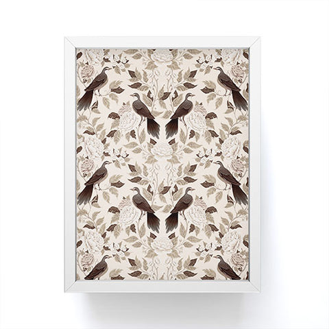Avenie Neutral Bird Damask Framed Mini Art Print