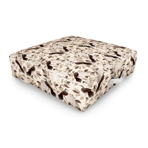 Avenie Neutral Bird Damask Outdoor Floor Cushion